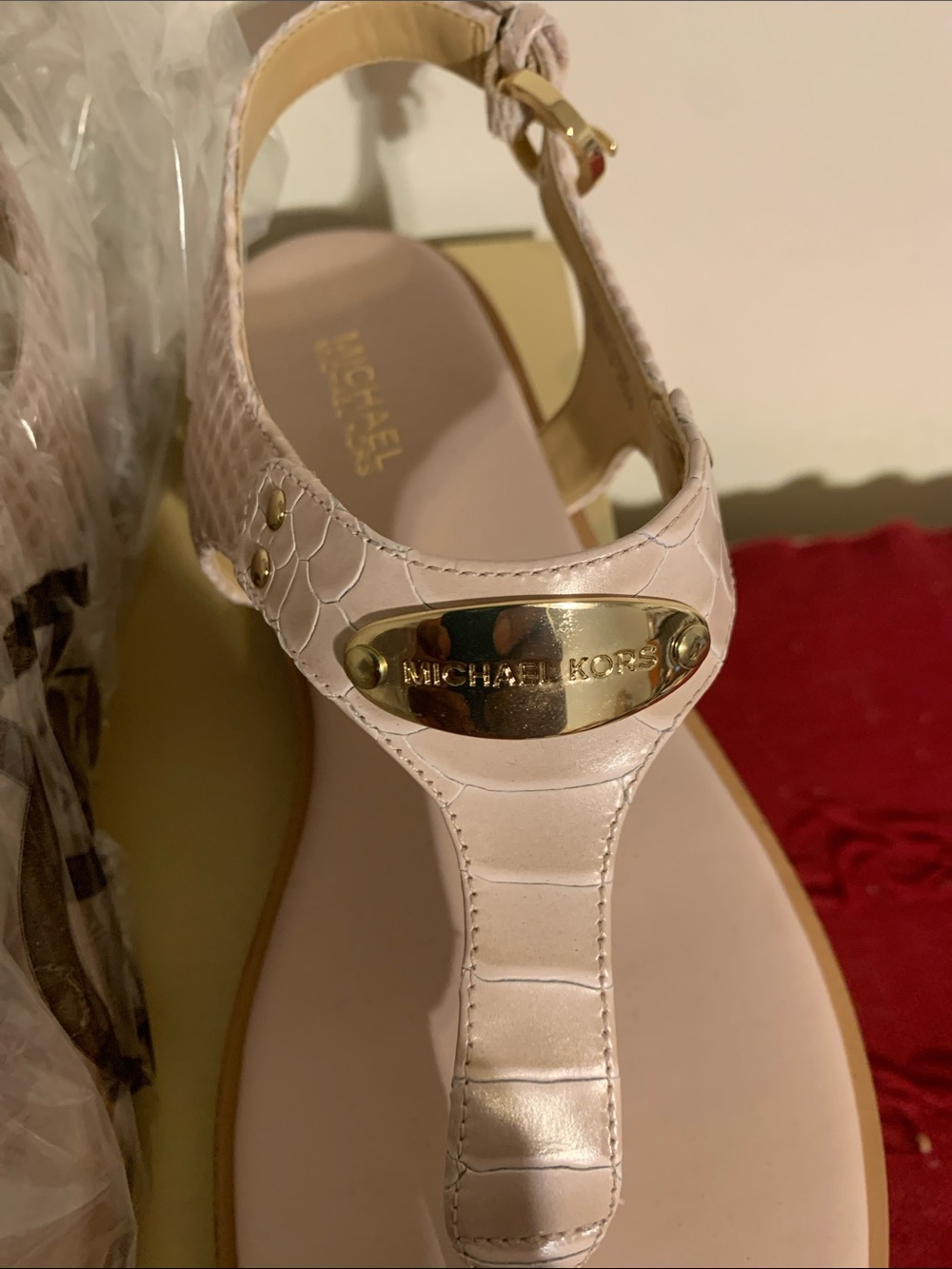 Michael Kors Blush T-Strap Sandals with Gold Plate - Picture 2 of 5